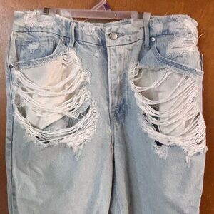 Good American Light Blue Distressed Boyfriend Jeans